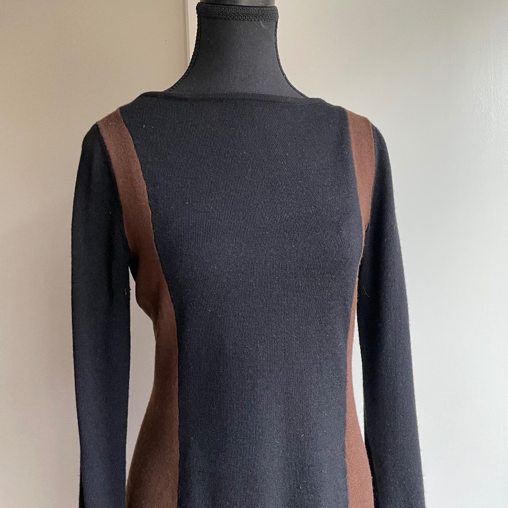 Ralph Lauren Merino Wool Scoop Neck Dress Black Caramel
